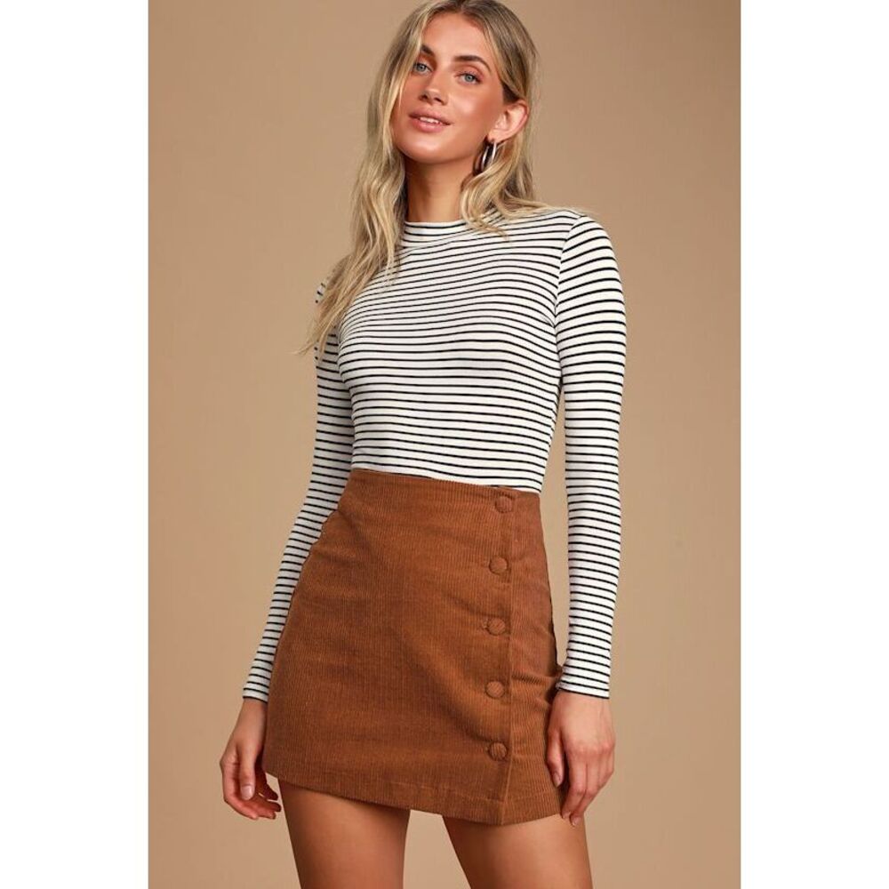 Lulus Katherina Rust Brown Button Front Corduroy Skirt - Size XS